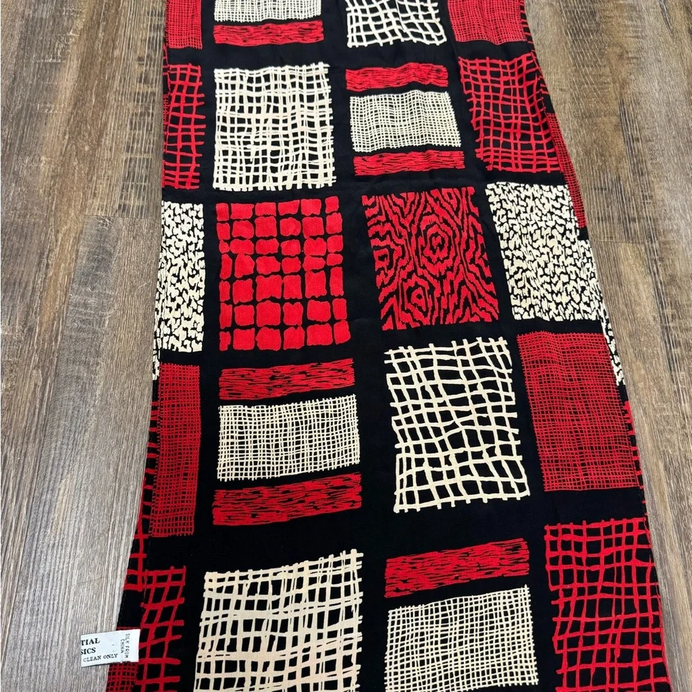 Essential Classics Red Black Tan Silk Patterned Women's‎ Scarf Stylish Lightwt